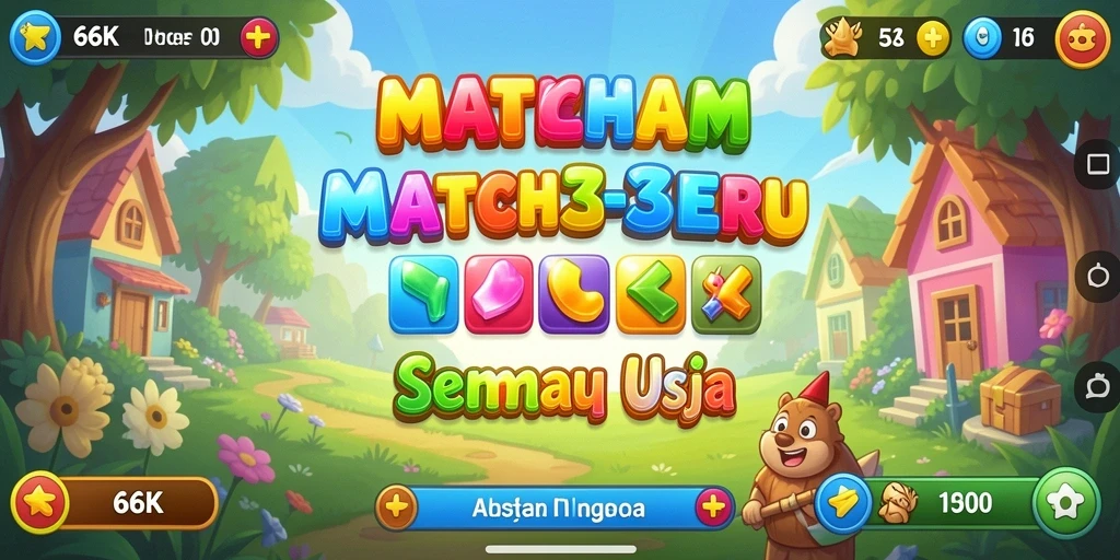 Tampilan utama gameplay 66K yang menonjolkan grafis cerah dan ledakan permata.