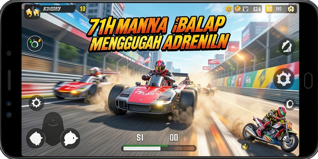 Gameplay balap intens dengan mobil cepat dan trek menantang.