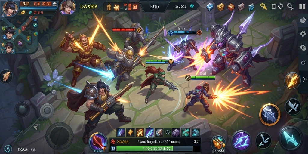 Gameplay seru dengan pertarungan karakter MOBA yang intens.