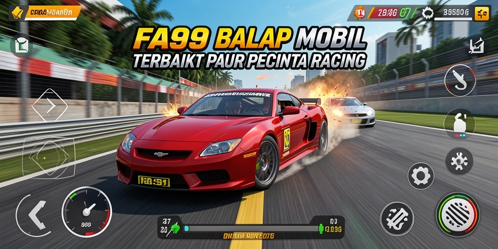 Tampilan gameplay FA99 yang memukau saat balapan di trek cepat.