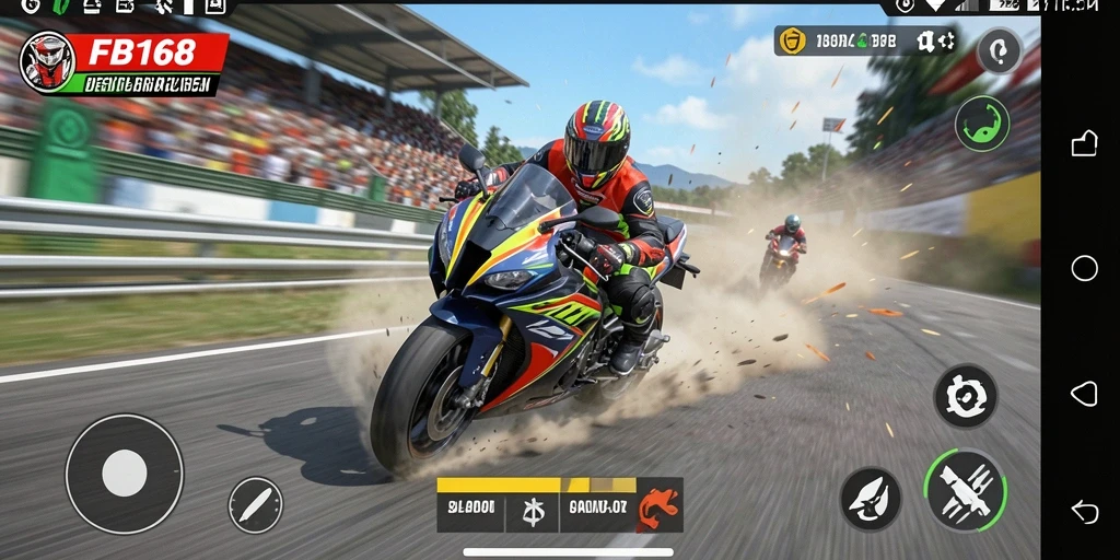 Tampilan gameplay FB168 menampilkan aksi balapan motor yang mendebarkan.