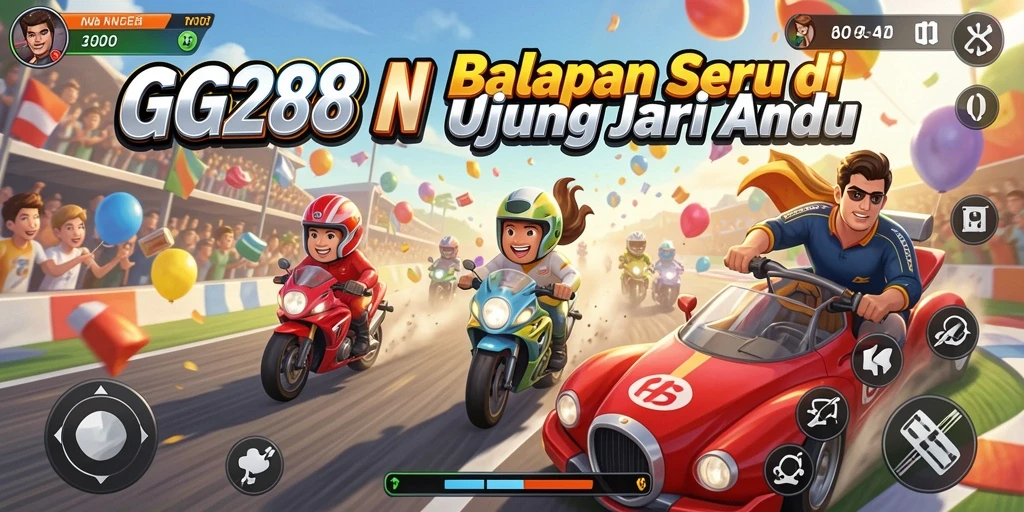 Gameplay Racing GG288 dengan tampilan balapan yang mendebarkan.
