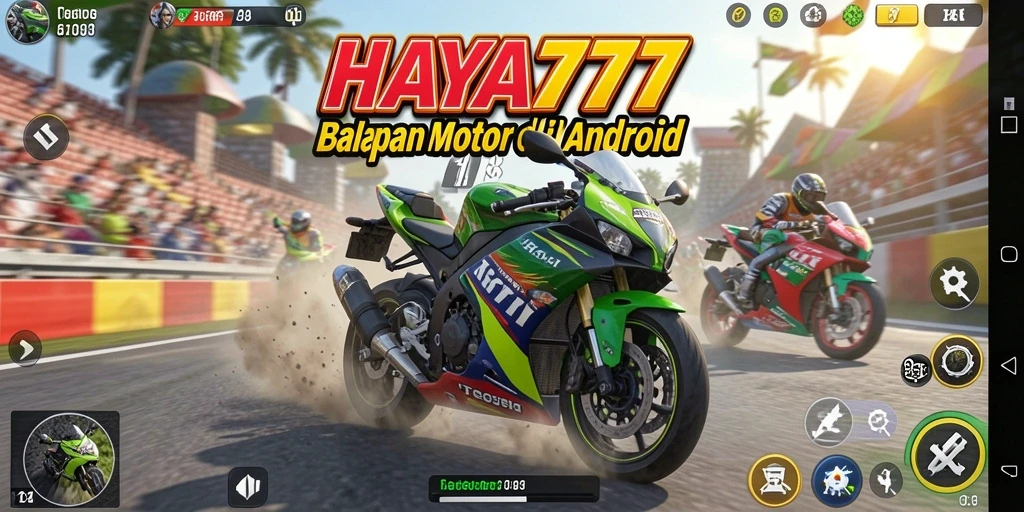 Tampilan gameplay menantang di HAYA777 dengan motor balap cepat.