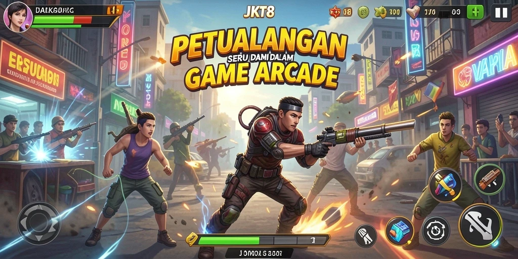 Tampilan gameplay seru JKT8 yang penuh tantangan Arcade.
