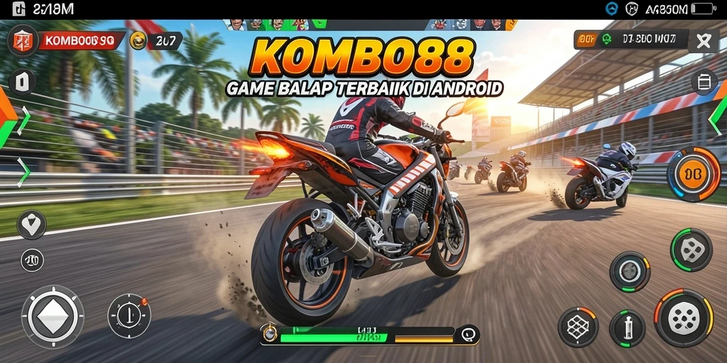 Tampilan gameplay balap motor yang mendebarkan dan menantang.