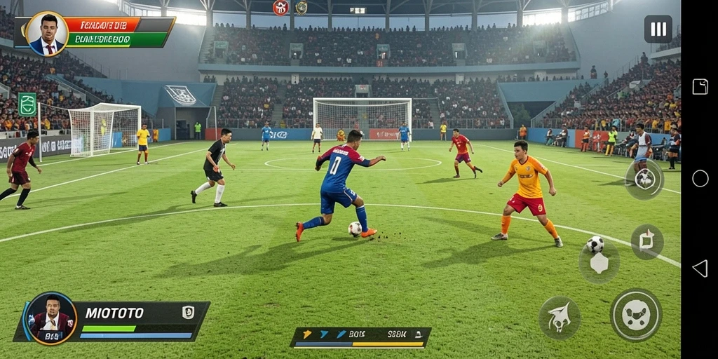 Tampilan gameplay seru dari MIOTOTO, menggambarkan pertandingan penuh aksi.