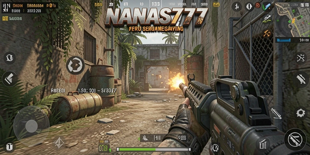 Screenshot NANAS777 menampilkan serunya aksi tembak-menembak FPS.