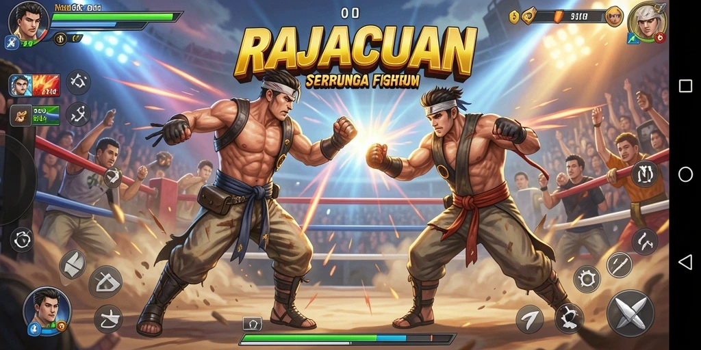 Gameplay seru di RAJACUAN dengan pertarungan yang mendebarkan.