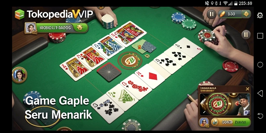Tampilan gameplay seru saat bermain Gaple di TOKOPEDIAVIP.